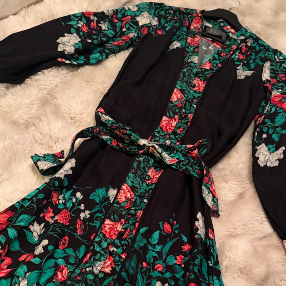 Anthropologie floral Black & Green Long Dress XXS - Picture 4 of 6